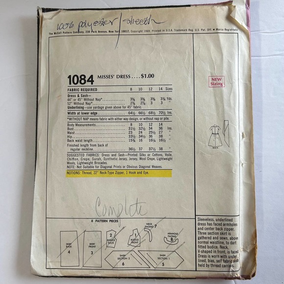 McCalls Vintage Designer Collection Jacques Tiffeau Pattern #N/1084 Dress Sz 10 - Picture 6 of 6
